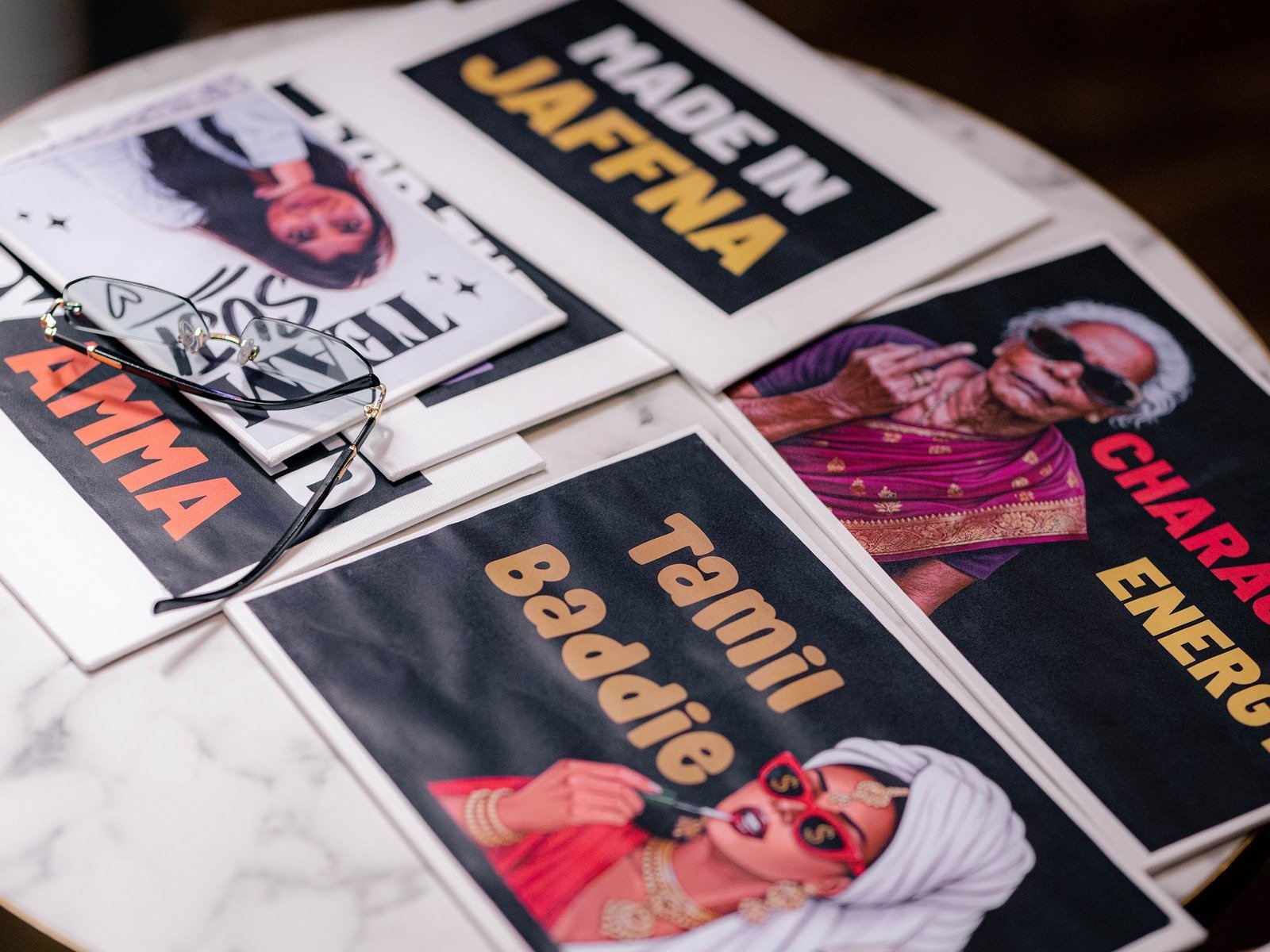 South Asian photo booth props laid out on a table